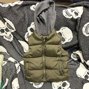 Old Navy Kids Olive Puffer Vest with Gray Hood